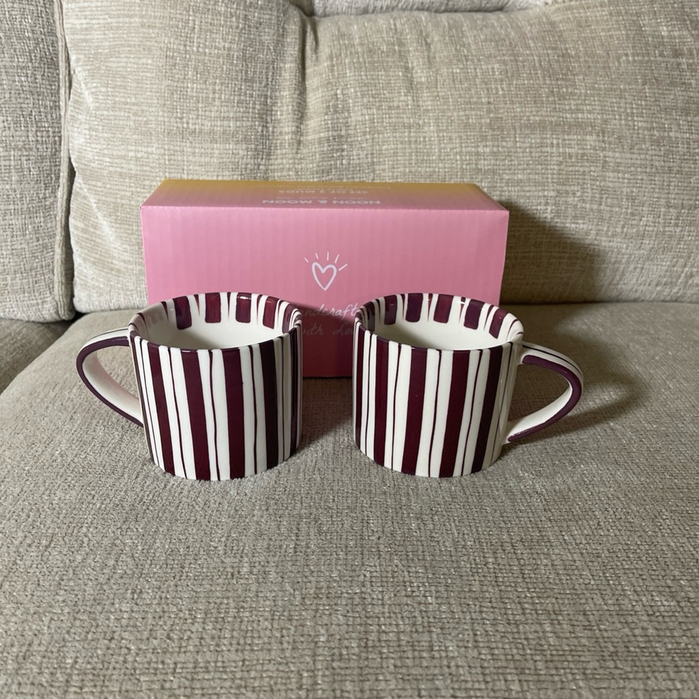 NIB Noon & Moon Cherry Lacquer Tea/Espresso Coffee Cups - Set of 2